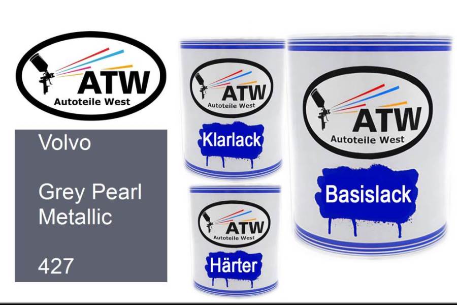 Volvo, Grey Pearl Metallic, 427: 1L Lackdose + 1L Klarlack + 500ml Härter - Set, von ATW Autoteile West.